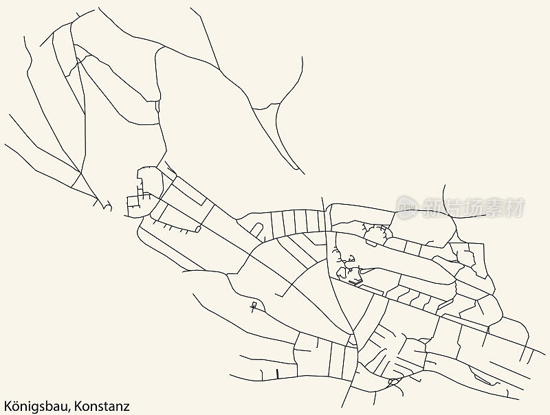 Street roads map of the KÖNIGSBAU QUARTER, KONSTANZ